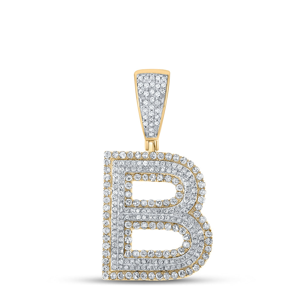 1.01 Ctw Natural Diamond Block Initial Pendant Alphabet B Pendant in 10k Two-tone Gold