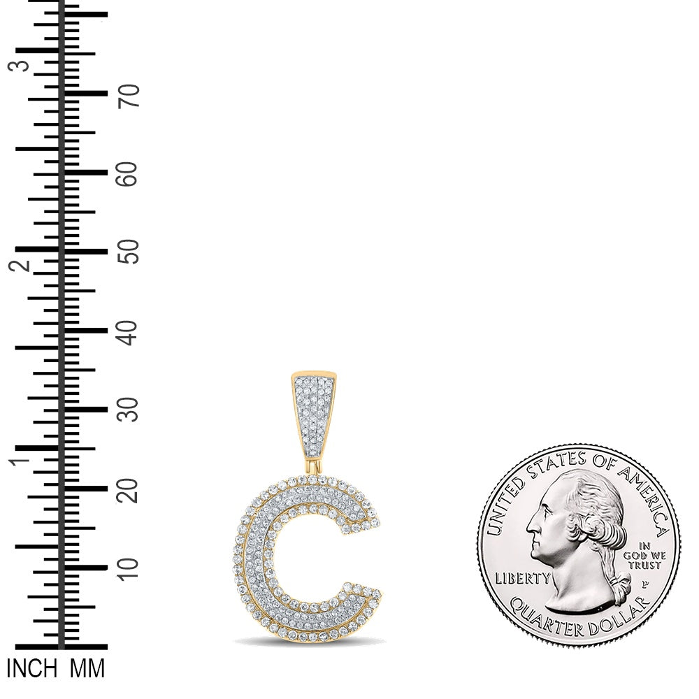 0.72 Ctw Natural Diamond Block Initial Pendant Alphabet C Pendant in 10k Two-tone Gold