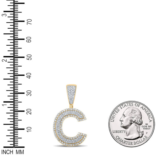 0.72 Ctw Natural Diamond Block Initial Pendant Alphabet C Pendant in 10k Two-tone Gold