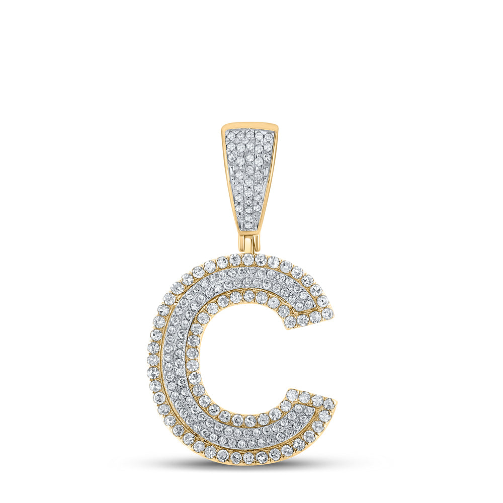 0.72 Ctw Natural Diamond Block Initial Pendant Alphabet C Pendant in 10k Two-tone Gold