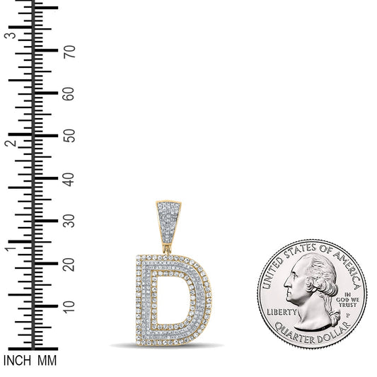 0.91 Ctw Natural Diamond Block Initial Pendant Alphabet D Pendant in 10k Two-tone Gold