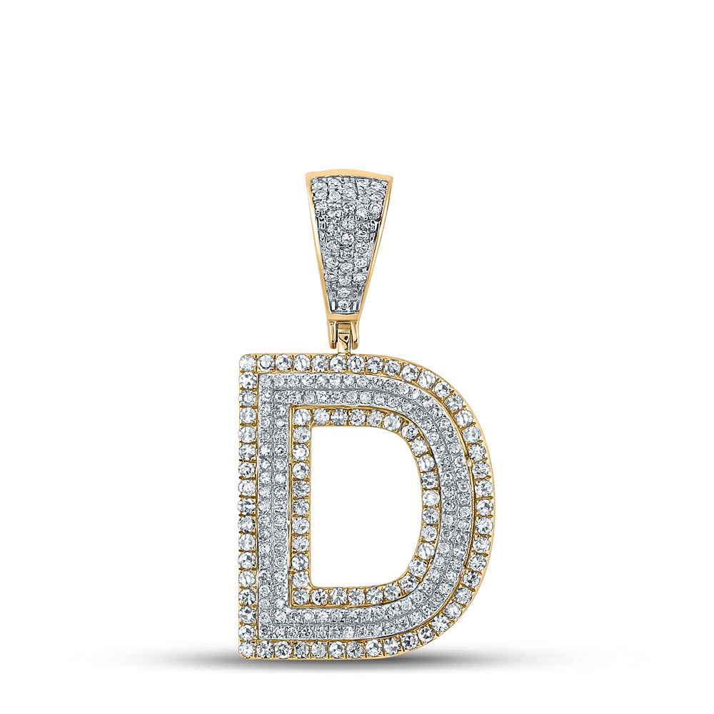 0.91 Ctw Natural Diamond Block Initial Pendant Alphabet D Pendant in 10k Two-tone Gold