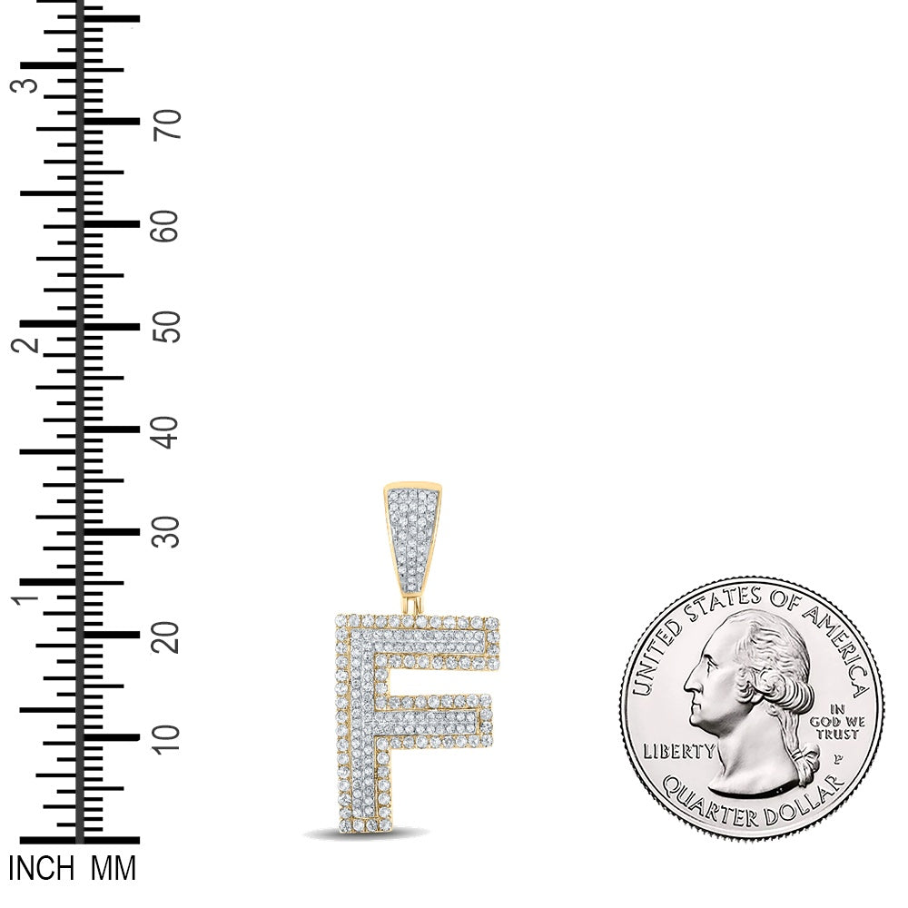 0.74 Ctw Natural Diamond Block Initial Pendant Alphabet F Pendant in 10k Two-tone Gold