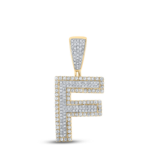 0.74 Ctw Natural Diamond Block Initial Pendant Alphabet F Pendant in 10k Two-tone Gold