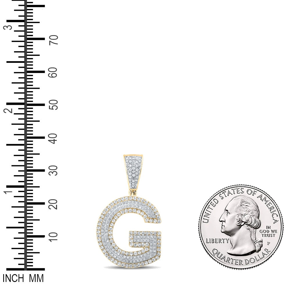 0.93 Ctw Natural Diamond Block Initial Pendant Alphabet G Pendant in 10k Two-tone Gold