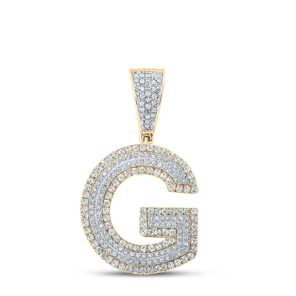 0.93 Ctw Natural Diamond Block Initial Pendant Alphabet G Pendant in 10k Two-tone Gold
