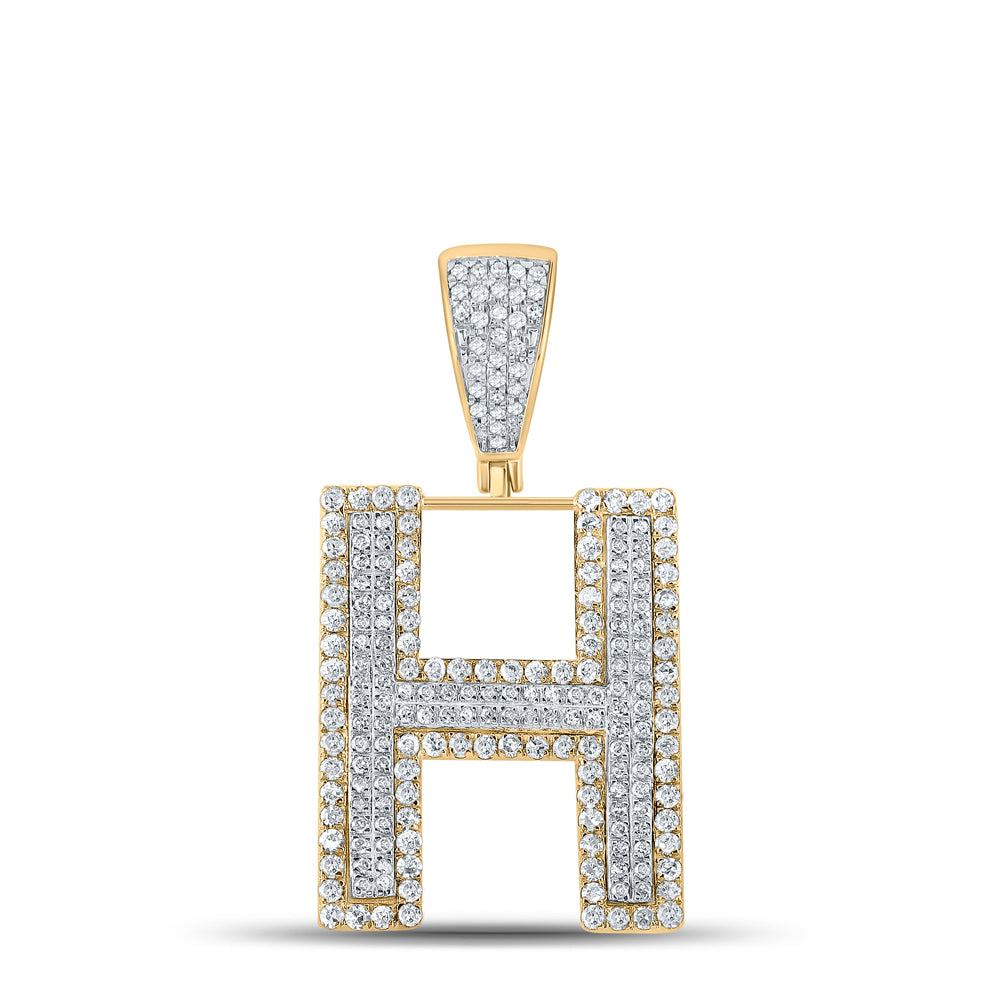 0.87 Ctw Natural Diamond Block Initial Pendant Alphabet H Pendant in 10k Two-tone Gold