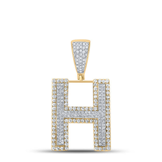 0.87 Ctw Natural Diamond Block Initial Pendant Alphabet H Pendant in 10k Two-tone Gold