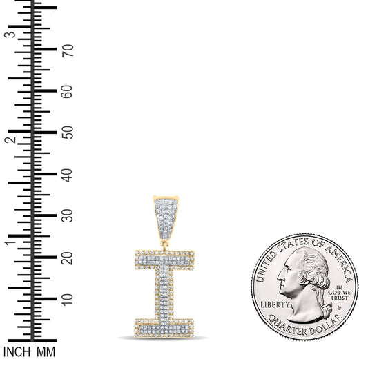 0.5 Ctw Natural Diamond Block Initial Pendant Alphabet I Pendant in 10k Two-tone Gold