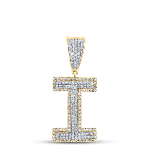 0.5 Ctw Natural Diamond Block Initial Pendant Alphabet I Pendant in 10k Two-tone Gold