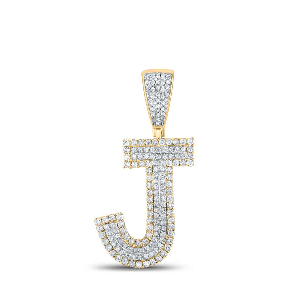 0.7 Ctw Natural Diamond Block Initial Pendant Alphabet J Pendant in 10k Two-tone Gold