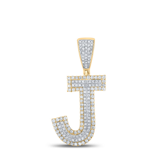 0.7 Ctw Natural Diamond Block Initial Pendant Alphabet J Pendant in 10k Two-tone Gold
