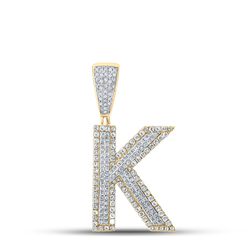 0.85 Ctw Natural Diamond Block Initial Pendant Alphabet K Pendant in 10k Two-tone Gold