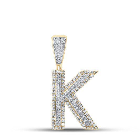 0.85 Ctw Natural Diamond Block Initial Pendant Alphabet K Pendant in 10k Two-tone Gold