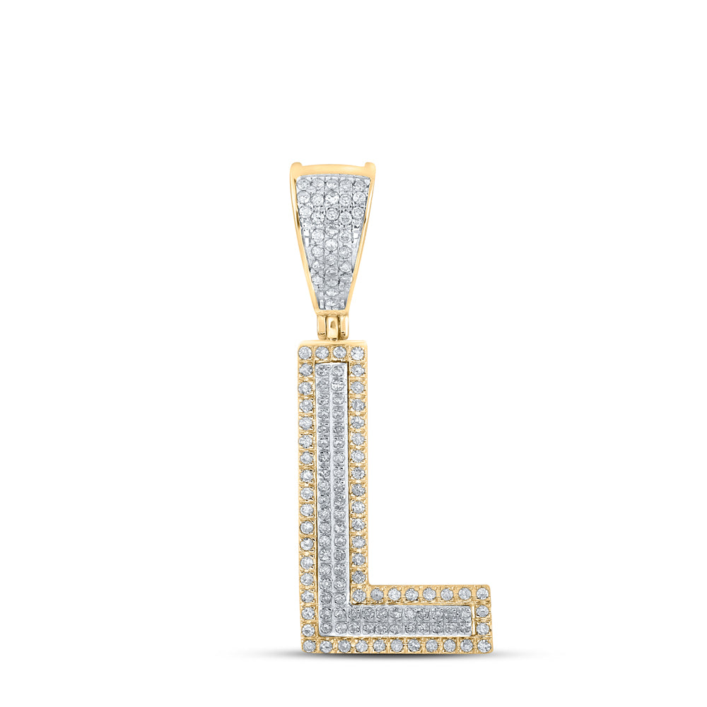 0.35 Ctw Natural Diamond Block Initial Pendant Alphabet L Pendant in 10k Two-tone Gold