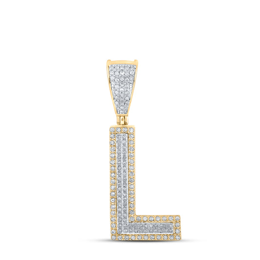 0.35 Ctw Natural Diamond Block Initial Pendant Alphabet L Pendant in 10k Two-tone Gold