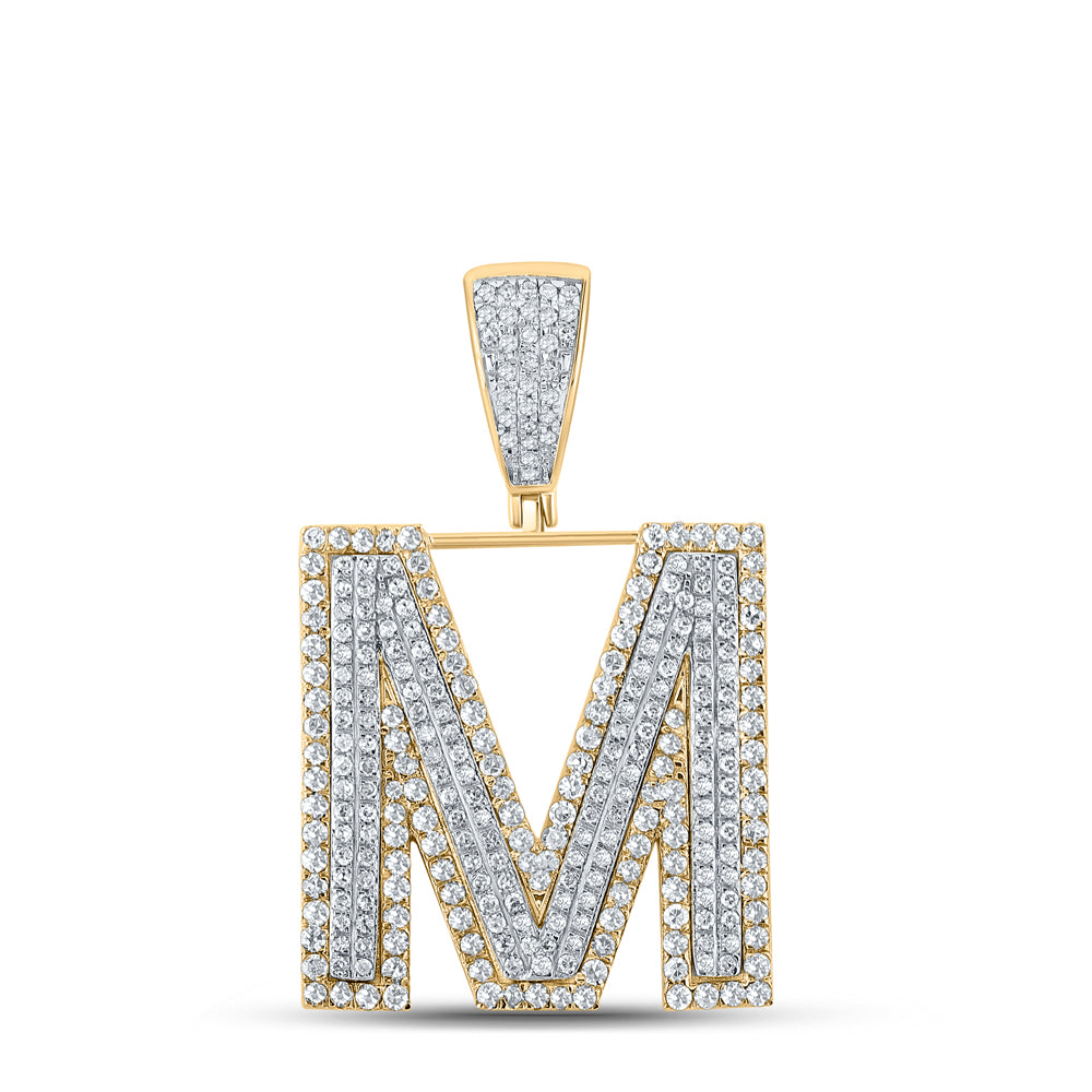 1.21 Ctw Natural Diamond Block Initial Pendant Alphabet M Pendant in 10k Two-tone Gold
