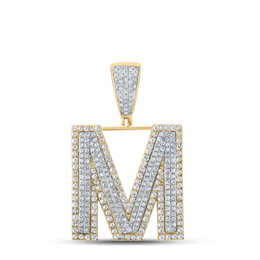 1.21 Ctw Natural Diamond Block Initial Pendant Alphabet M Pendant in 10k Two-tone Gold