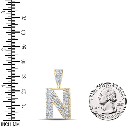 0.94 Ctw Natural Diamond Block Initial Pendant Alphabet N Pendant in 10k Two-tone Gold