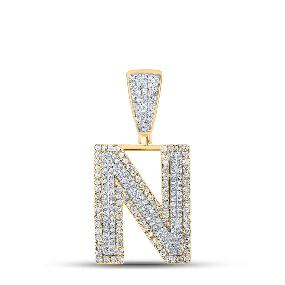 0.94 Ctw Natural Diamond Block Initial Pendant Alphabet N Pendant in 10k Two-tone Gold