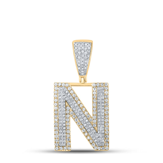 0.94 Ctw Natural Diamond Block Initial Pendant Alphabet N Pendant in 10k Two-tone Gold