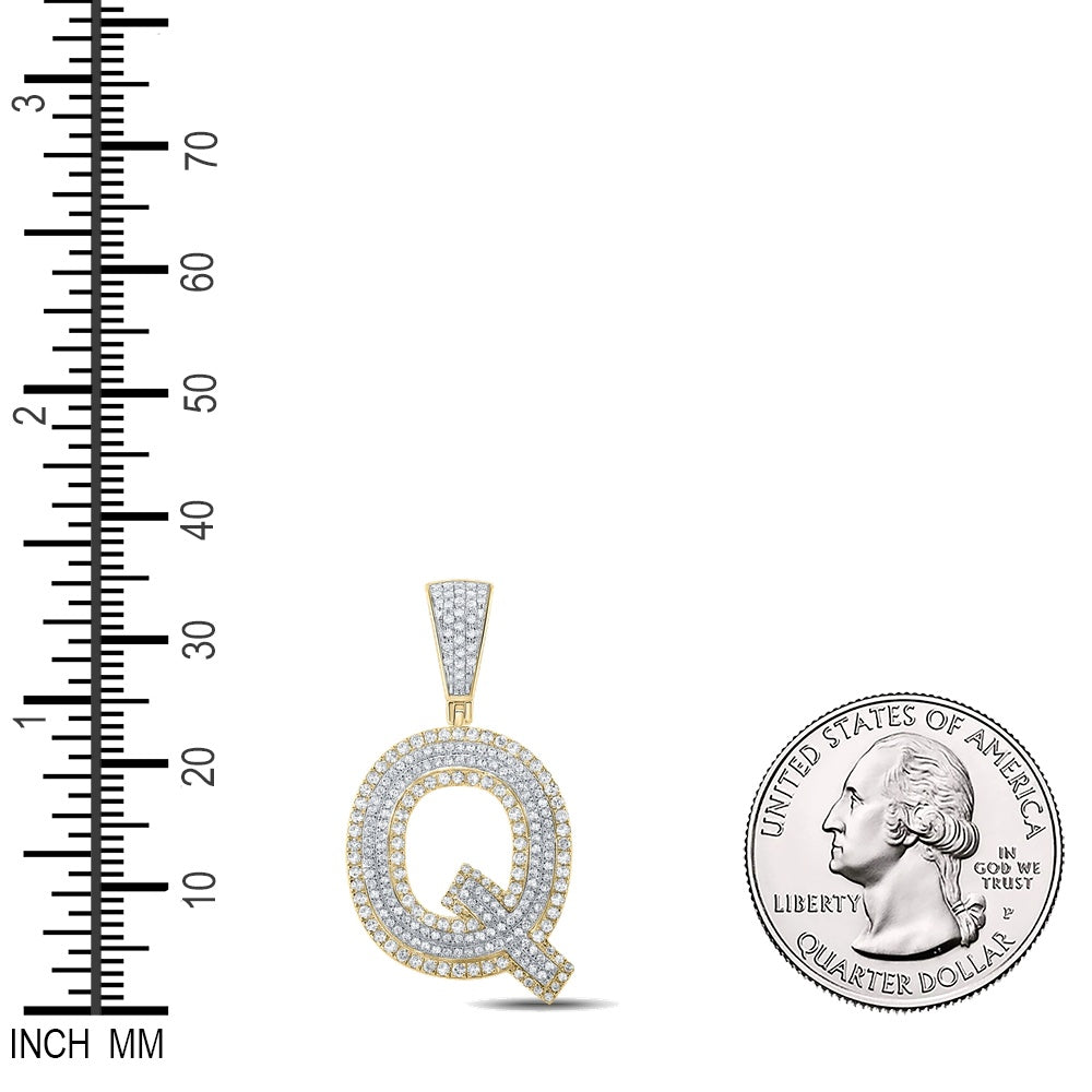 0.89 Ctw Natural Diamond Block Initial Pendant Alphabet Q Pendant in 10k Two-tone Gold