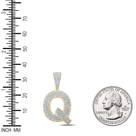 0.89 Ctw Natural Diamond Block Initial Pendant Alphabet Q Pendant in 10k Two-tone Gold