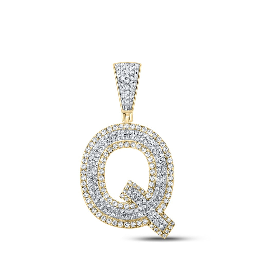 0.89 Ctw Natural Diamond Block Initial Pendant Alphabet Q Pendant in 10k Two-tone Gold