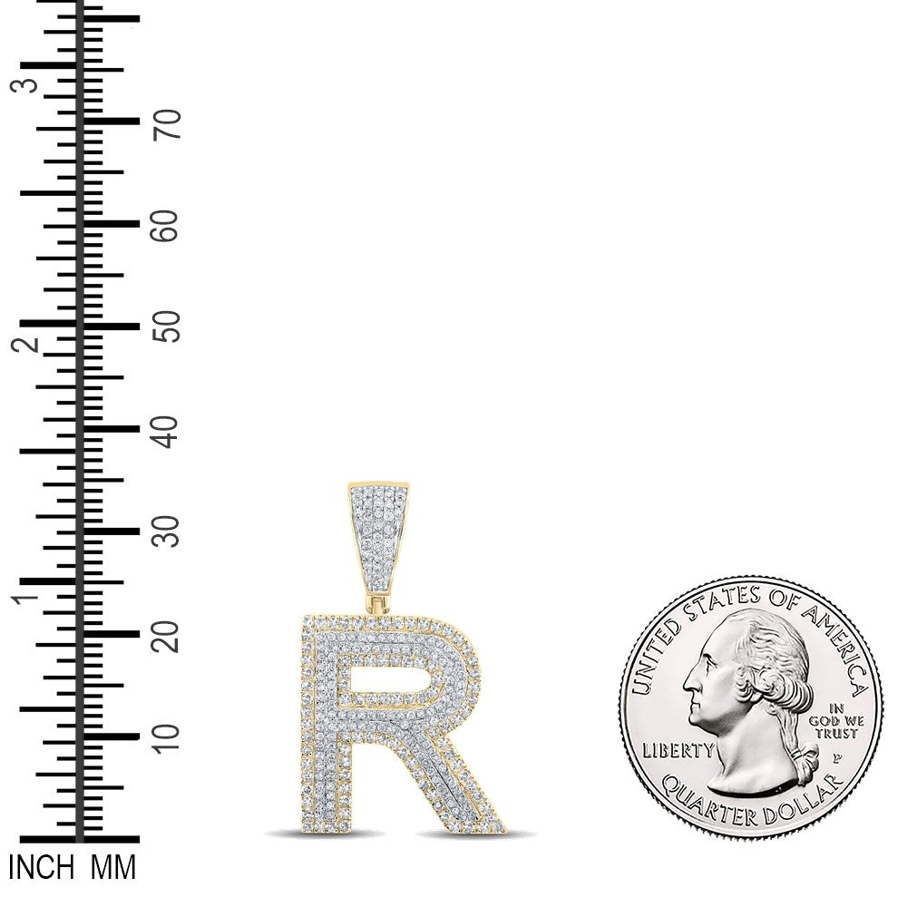 0.98 Ctw Natural Diamond Block Initial Pendant Alphabet R Pendant in 10k Two-tone Gold