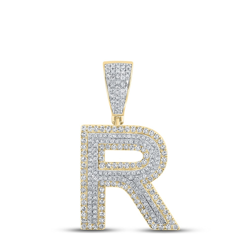 0.98 Ctw Natural Diamond Block Initial Pendant Alphabet R Pendant in 10k Two-tone Gold