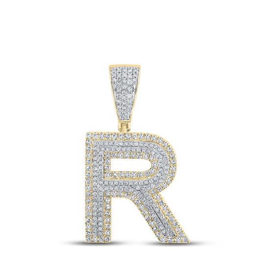 0.98 Ctw Natural Diamond Block Initial Pendant Alphabet R Pendant in 10k Two-tone Gold