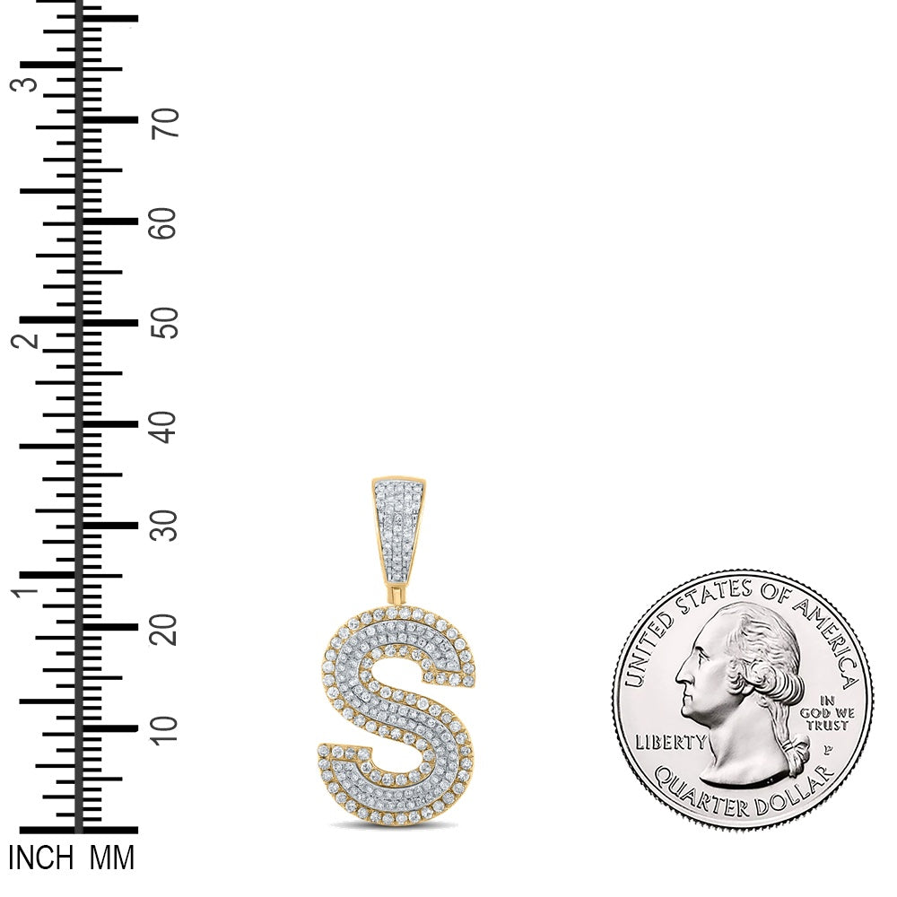 0.76 Ctw Natural Diamond Block Initial Pendant Alphabet S Pendant in 10k Two-tone Gold