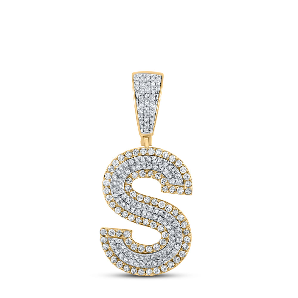 0.76 Ctw Natural Diamond Block Initial Pendant Alphabet S Pendant in 10k Two-tone Gold