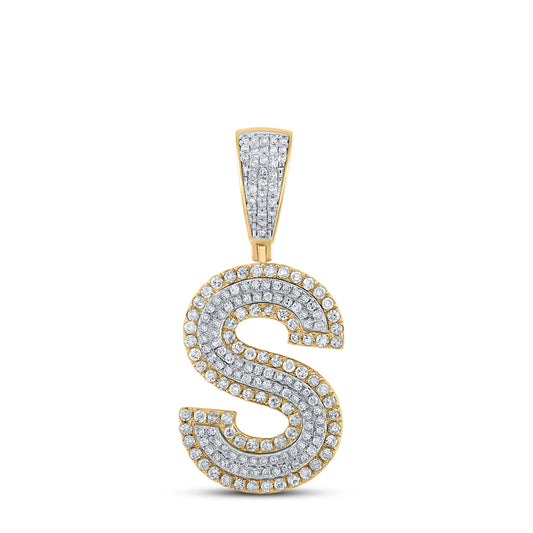 0.76 Ctw Natural Diamond Block Initial Pendant Alphabet S Pendant in 10k Two-tone Gold