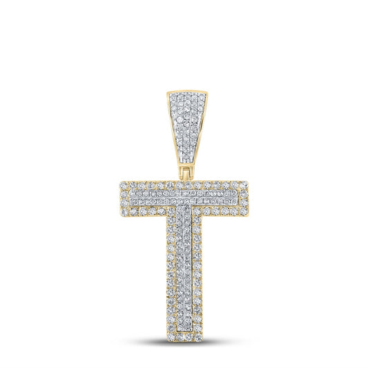 0.65 Ctw Natural Diamond Block Initial Pendant Alphabet T Pendant in 10k Two-tone Gold