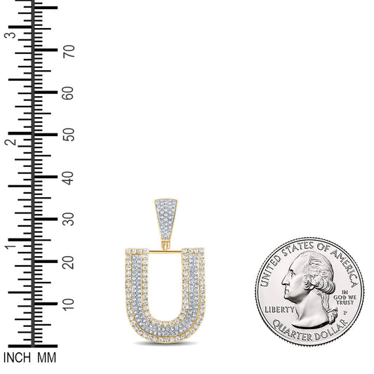 0.81 Ctw Natural Diamond Block Initial Pendant Alphabet U Pendant in 10k Two-tone Gold