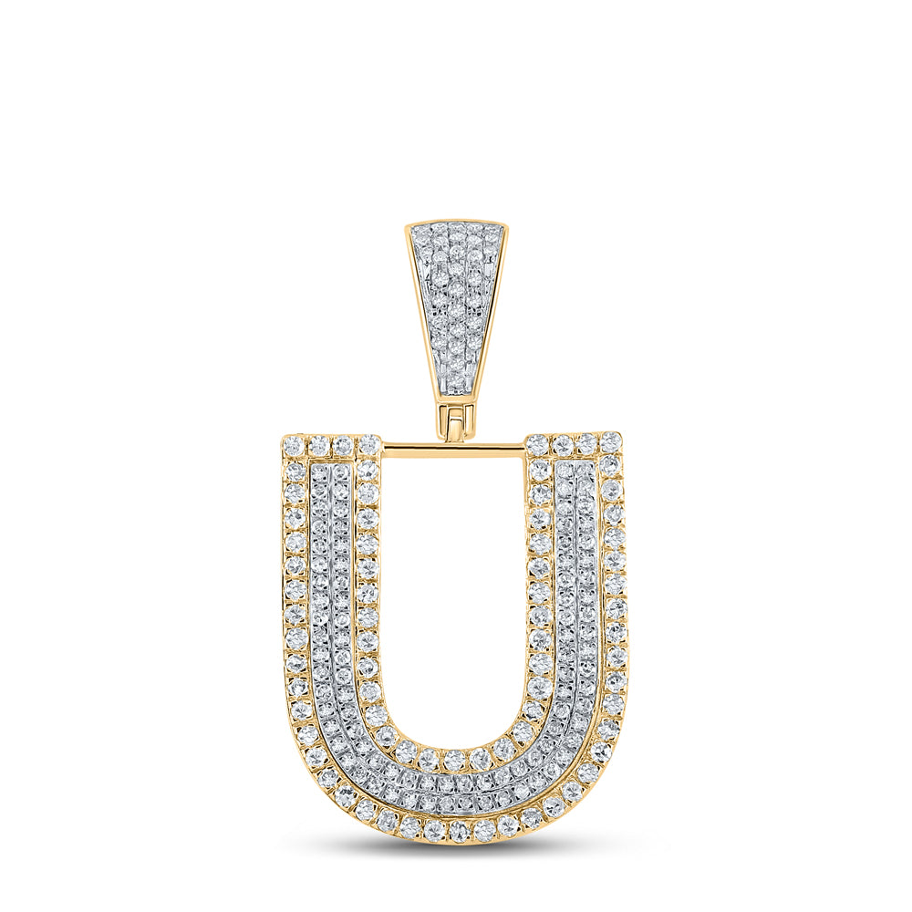 0.81 Ctw Natural Diamond Block Initial Pendant Alphabet U Pendant in 10k Two-tone Gold