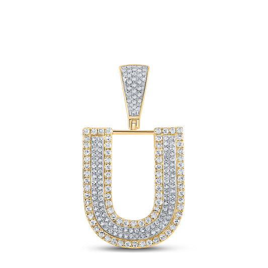 0.81 Ctw Natural Diamond Block Initial Pendant Alphabet U Pendant in 10k Two-tone Gold