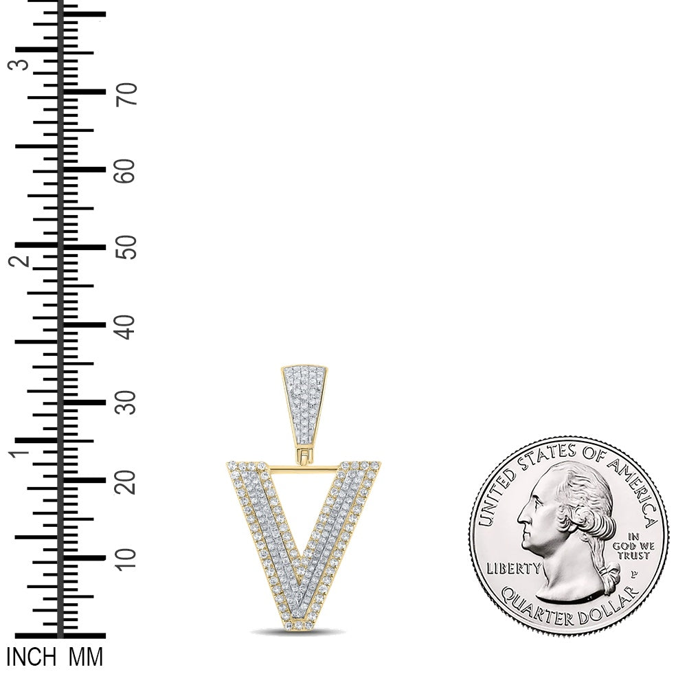 0.72 Ctw Natural Diamond Block Initial Pendant Alphabet V Pendant in 10k Two-tone Gold