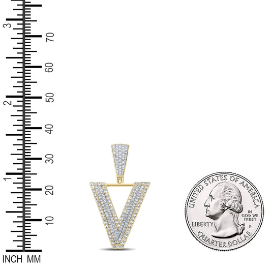 0.72 Ctw Natural Diamond Block Initial Pendant Alphabet V Pendant in 10k Two-tone Gold