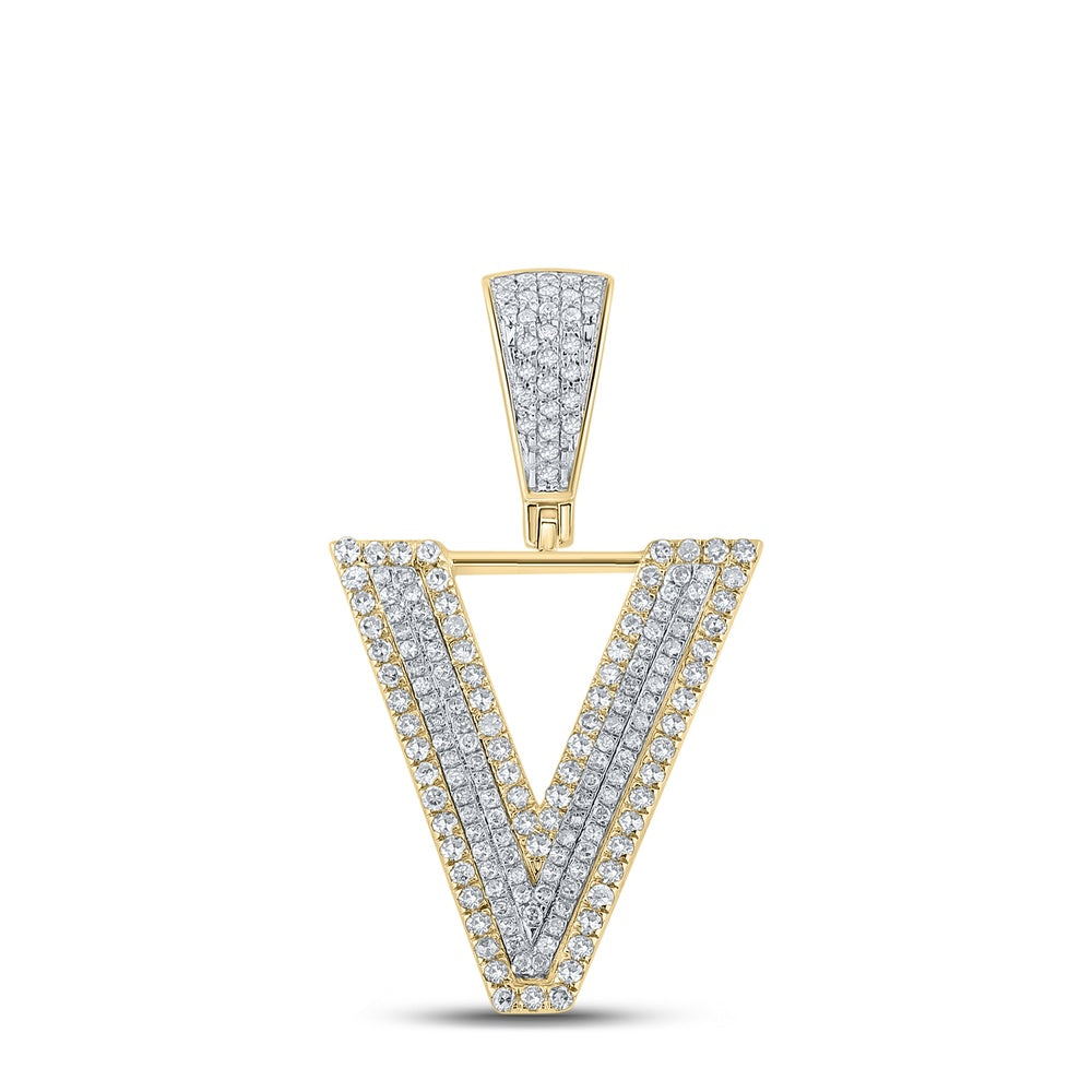0.72 Ctw Natural Diamond Block Initial Pendant Alphabet V Pendant in 10k Two-tone Gold