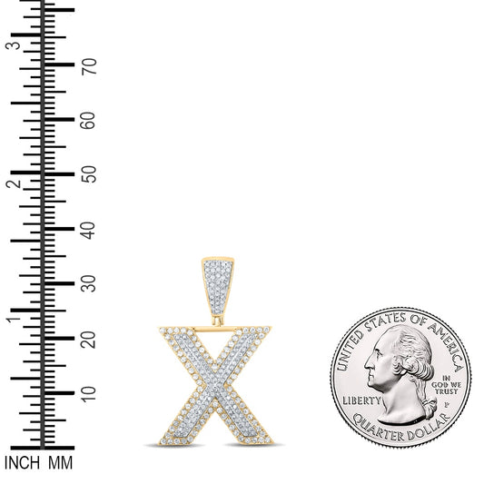 0.8 Ctw Natural Diamond Block Initial Pendant Alphabet X Pendant in 10k Two-tone Gold