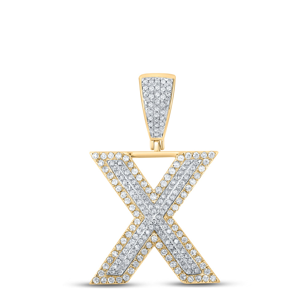 0.8 Ctw Natural Diamond Block Initial Pendant Alphabet X Pendant in 10k Two-tone Gold