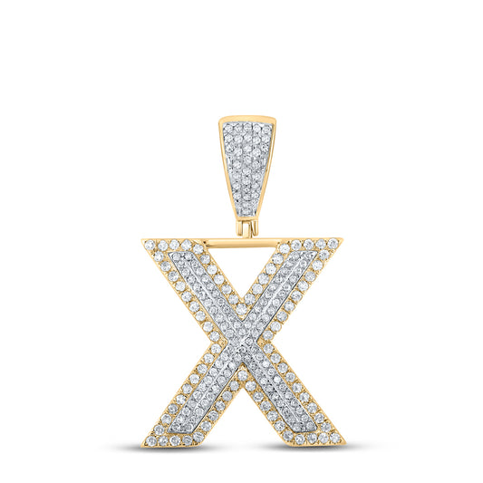 0.8 Ctw Natural Diamond Block Initial Pendant Alphabet X Pendant in 10k Two-tone Gold