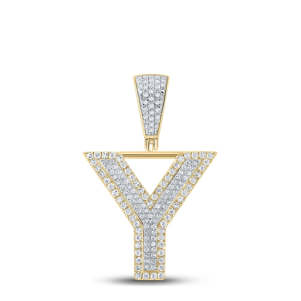 0.63 Ctw Natural Diamond Block Initial Pendant Alphabet Y Pendant in 10k Two-tone Gold