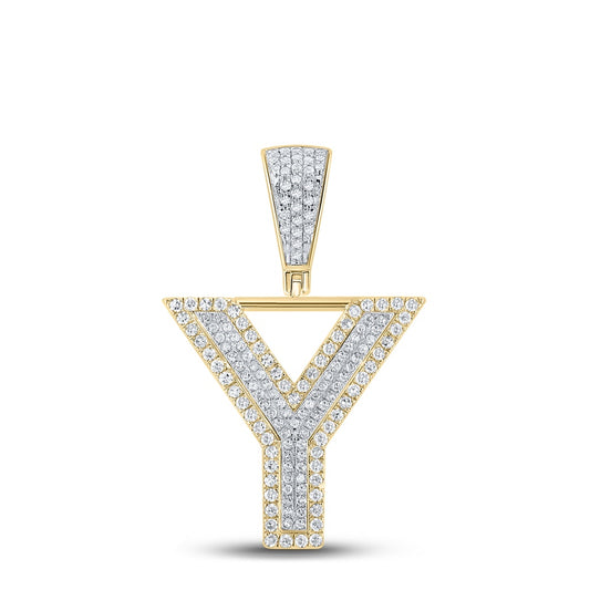0.63 Ctw Natural Diamond Block Initial Pendant Alphabet Y Pendant in 10k Two-tone Gold