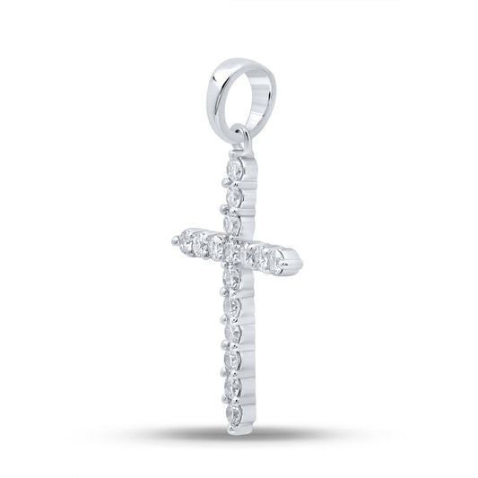 0.25 Ctw Natural Diamond One Row Tennis Cross Pendant in 10k White Gold