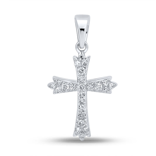 0.23 Ctw Natural Diamond Cross Religious Pendant in 10k White Gold