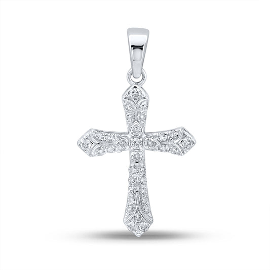 0.29 Ctw Natural Diamond Cross Gift Religious Pendant in 10k White Gold
