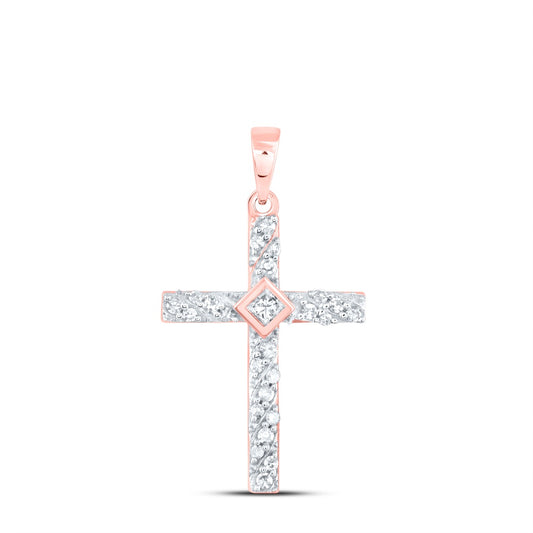 0.23 Ctw Natural Diamond Single Row Cross Pendant in 10k Rose Gold